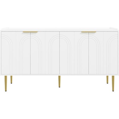 Credenza moderna bianca in MDF con 4 ante e ripiani regolabili, 140 x 38 x 75 cm, HOMVRA (1/5)