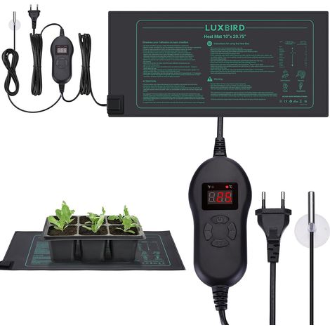Tapis Chauffant pour Plantes avec Thermostat et Sonde NTC, 30W Tapis Chauffants, Étanche IP67, 52 x 25 cm Chaleur Uniforme pour Germination, Culture Intérieure, Terrarium (1/5)