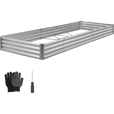 Mophorn Cama elevada de jardín 360 x 120 x 29, estructura metálica con base abierta para cultivar flores, plantas, hierbas y vegetales en jardines, terrazas, patios o balcones, incluye accesorios. (1/5)