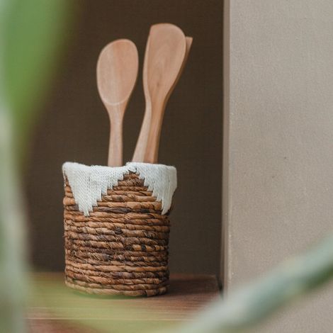 Petit Panier Cache-Pot Rond en Jonc de Mer Tressé Style Bohème Macramé - PANGIVO