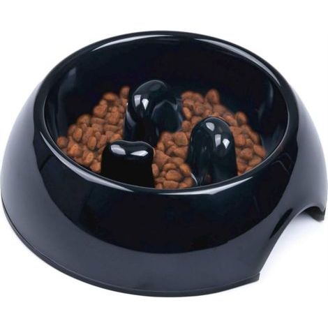 Gamelle Anti Glouton pour Chien Chat, Gamelle Alimentation Antiderapante Qui Favorise Une Prise de Nourriture Plus Lente, Bol Mélamine Interactive Anti Ballonnements-Black- (1/3)