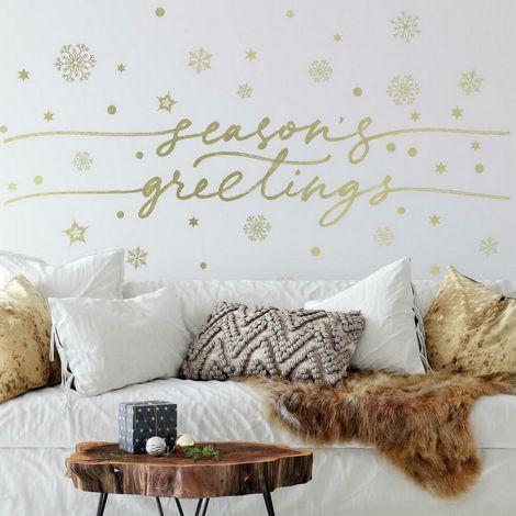 Stickers repositionnables « seasons greating et flocons de neige » couleur doré (1/5)