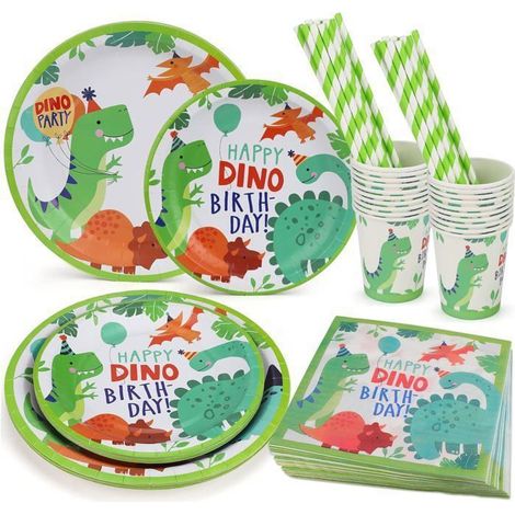100 PCS Dino Vaisselle de Fête avec Unique Decoration Anniversaire Dinosaure, Jetable Vaisselle ont Assiettes Gobelets Papier (1/5)