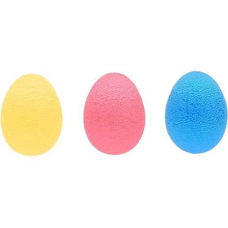 Stress Ball - Oeuf Ergonomique En TPR - 3 Degrés De Résistance (Jaune 15 - Rouge 20 - Bleu 30) - Pour Rééducation Et Renforcement Des Doigts - Lot De 3 (1/5)