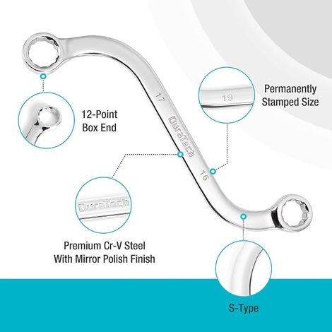 Set of S-Shaped Polygonal Wrenches, 10-19 mm  S Shape, Double Ring, Steel, EVA Organizer (1/4)