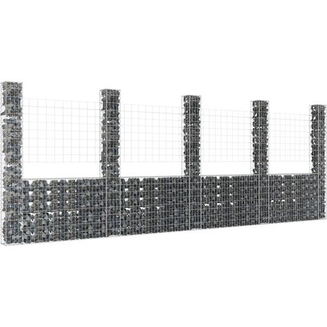 Panier de gabion Jardiniere Mur en gabion Clôture de gabion en forme de U avec 5 poteaux Fer 500x20x200 cm KOL3719 (1/5)