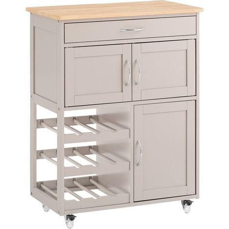 SoBuy FKW45-KA Dessertwagen mit Rollen, Küchenablagewagen, Servierwagen, Regalwagen mit Rollen, Plateau aus Heveaholz, hellbraun, L67xH87xP38 cm