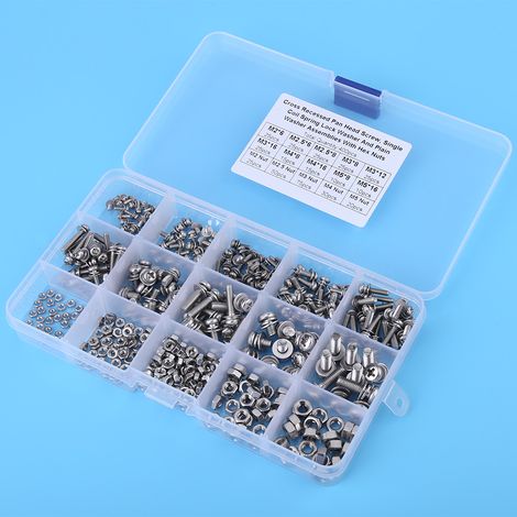 Lot de 400 vis à tête fraisée cruciforme M2 M2.5 M3 M4 M5, écrous et rondelles assortis (1/5)
