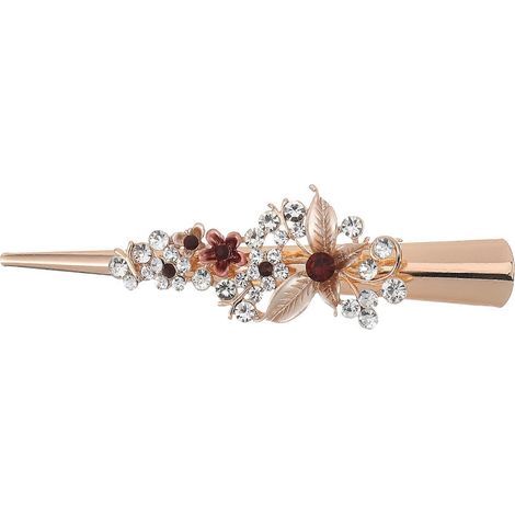 Damen-Haarspange mit Blumenmuster, Strasssteinen und glänzenden Haarspangen (kaffeefarben) – 13 x 4 x 3 cm (1/4)