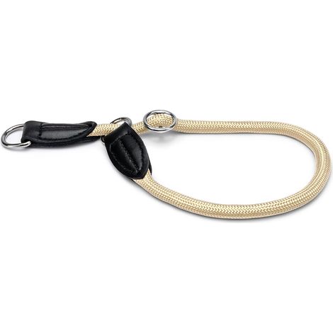 lionto Zugstopp-Halsband, verstellbar & leicht, Retrieverhalsband aus Nylon mit Stoppring, Länge 65 cm, Durchmesser 1 cm, beige