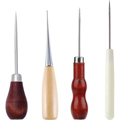 4 Pièces Poincon Cuir, Alène en Cuir, Poinçon à PoignéE En Bois, Alènes Manche Bois, Cône de Couture, Machine À Coudre En Cuir Ronde À Manche En Bois Outil De Poinçon En Forme De Gourde