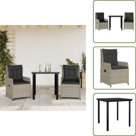 Cuscini per seduta - vidaXL Set Pranzo da Giardino 3pz con Cuscini Grigio Chiaro Polyrattan - Cuscini per schienale