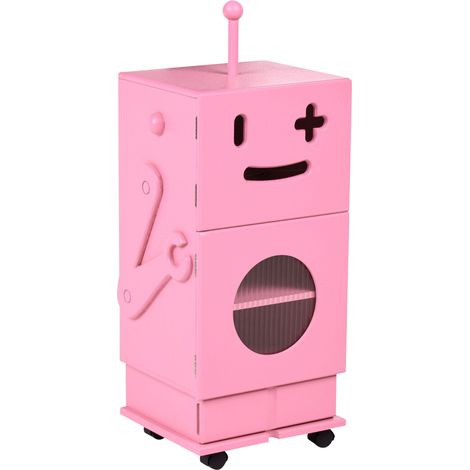 Mobile per bambini con ruote 3 ripiani 1 cassetto e piccola vetrina tema robot rosa Edgar