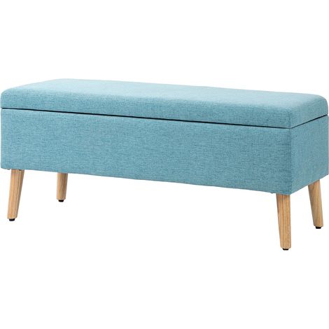 Sitzbank Polsterbank mit Stauraum Bettbank mit Leinenoptik für Flur Schlafzimmer Wohnzimmer Gummiholz Blau 110 x 39 x 45 cm