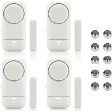 Lot de 4 alarmes magnétiques pour fenêtre et porte - Alarme maison- Système anti-vol sans fil - Piles incluses- Anti-Intrusion Anti-Vol Contre Cambriolage Détecteurs 120dB Sirène avec Piles- Blanches (1/4)