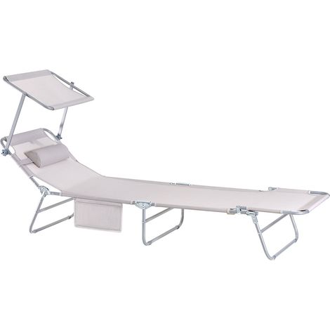 Chaise Longue Bain de Soleil Transat de Relaxation Pliant Chaise de Camping Inclinable, Pliable et Réglable avec Pare Soleil,SoBuy OGS48-MI (1/5)