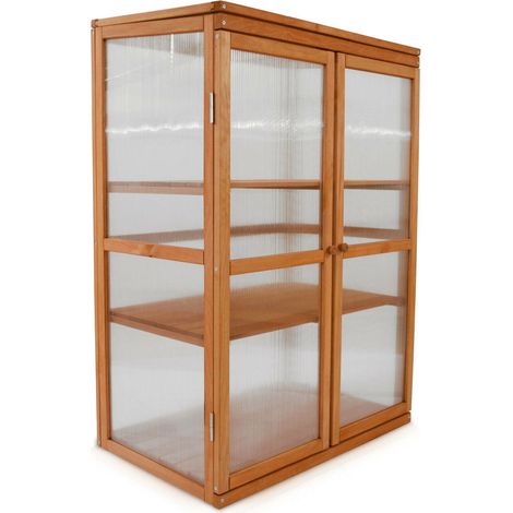 Serre en bois 3 étagères – Cadre robuste – Plaques polycarbonate double paroi – Dimensions 76x47x110,5cm – Ventilation optimale – Hecht