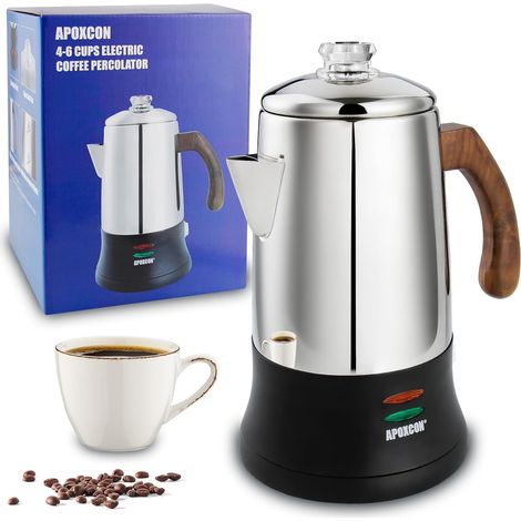 inox Percolateur café électrique, verre résistant, bouton infusion transparent, marche/arrêt, maintien chaud, sans fil, 6 tasses, pour maison/hôtel (1/5)