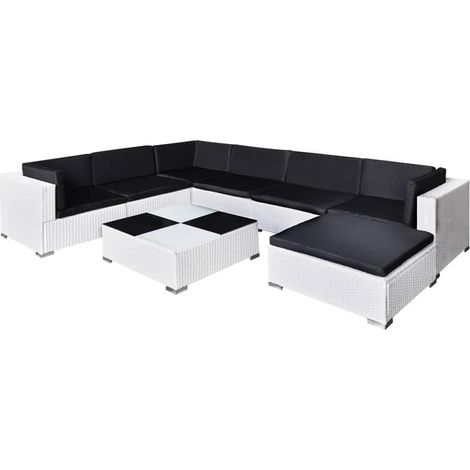 Salon de jardin 8 pcs Contemporain, Ensemble repas de jardin, avec coussins Résine tressée Blanc OIB6227E (1/5)