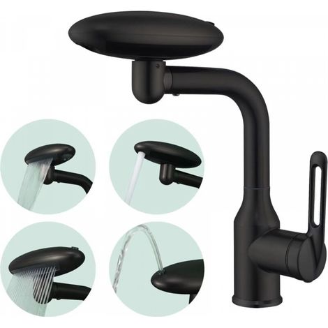 Robinet de lavabo cascade, robinet multifonction, noir (1/4)
