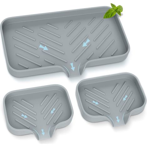 Porte-savon de cuisine, plateau pour évier, porte-éponge, porte-éponge de cuisine auto-drainant en silicone de qualité supérieure, organisateur pour évier de cuisine ou de salle de bain. (1/5)