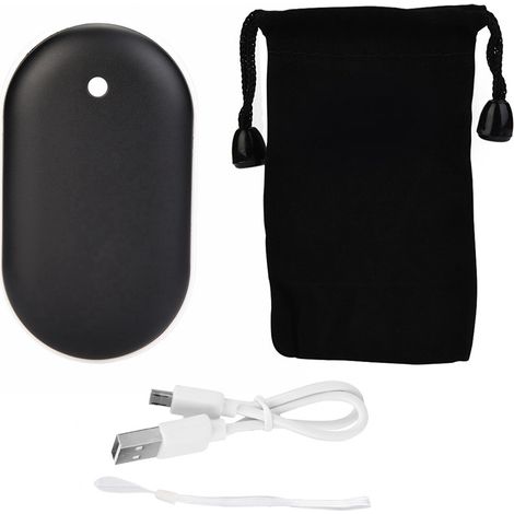 Bloc batterie chauffant portable multifonction motif galet anti-choc, noir, power bank réchauffeur mains. (1/5)