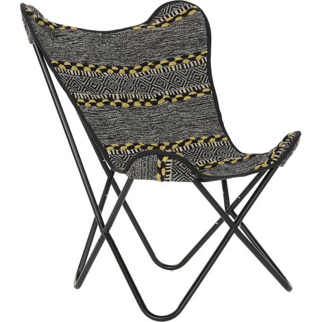 Chaise papillon en coton design et confortable - Noir avec motifs papillon blanc et jaune (1/5)