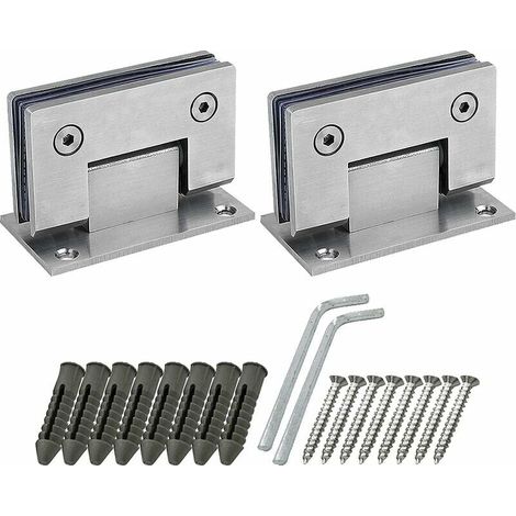 Green Mobility-Lot de 2 charnières de porte de douche à 90 degrés avec vis, 4 mm d'épaisseur, en acier inoxydable pour porte de salle de bain et verre (argent) (1/5)