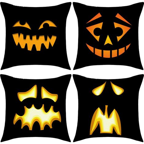 Set mit 4 Halloween-Kissenbezügen aus mattem Leinen (45 x 45 cm) (1/4)