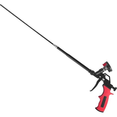 Pistolet à mousse extensible 63cm – Panier revêtu PTFE antiadhésif, pistolet professionnel pour mousse expansée, calfeutrage, isolation, remplissage, scellement (Rouge)