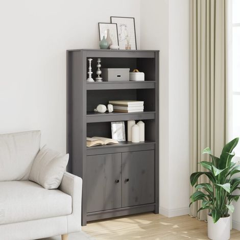 Highboard Grau 80x35x154 cm Massivholz Kiefer