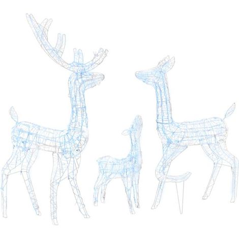 Figurine décorative en acrylique représentant une famille de rennes, avec 300 lumières LED blanc froid. (1/5)