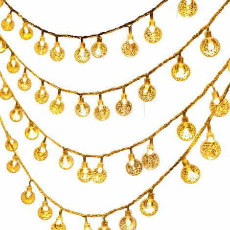 Guirlande LED Solaire, 200 LED Boules Cristal Blanc Chaud, 8 Modes, Étanche pour Décoration Extérieure (1/5)