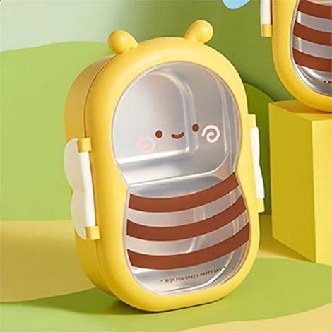 Boîte à Lunch en Acier Inoxydable en Forme D'Abeille, Boîte Bento Étanche à Double Compartiment, Idéale pour le Camping et les (1/5)