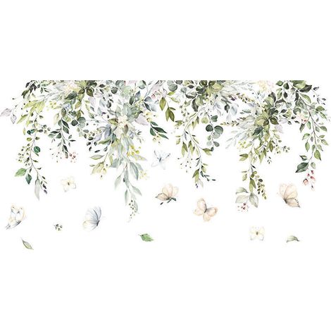 Ahlsen – Lot de stickers muraux autocollants pour chambre adulte – Décoration murale plantes fleurs papillons – Vinyle adhésif de qualité (1/5)
