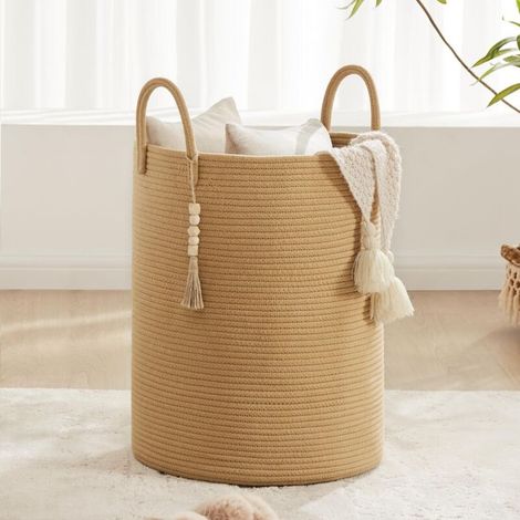 Bardusch-Corbeille à Linge Pliable Panier à Linge Grand Panier de Rangement Panier Linge Sale Corde en Coton 38cm(D) x50cm(H) Marron (1/5)