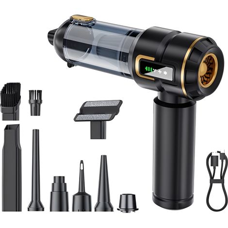 Aspiradora inalámbrica para coche de 16000 Pa, recargable 4 en 1 con soplador y bomba (mini pequeña) (1/5)