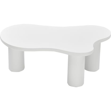 Table basse blanche forme nuage, design contemporain aux contours irréguliers, 107 x 66 x 40,5 cm pour le salon (1/5)