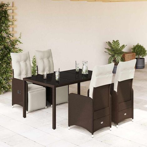 5-tlg. Garten-Bistro-Set mit Kissen Braun Poly Rattan (1/5)