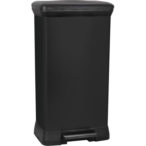 CURVER Cubo de basura con pedal 50L, color negro, tapa y aro para bolsa, 39 x 29 x 73 cm