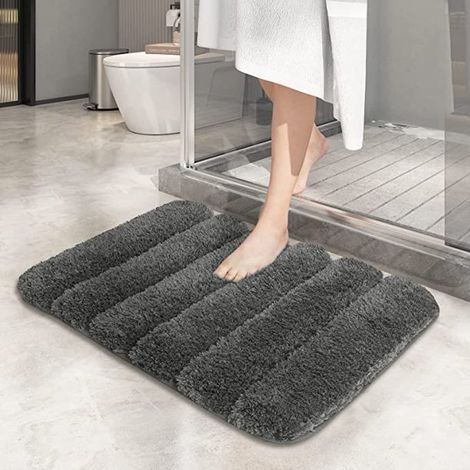 Tapis de bain moelleux antidérapant imperméable Gris Foncé, 40x60 cm, tapis de sol absorbant pour salle de bain, salle d'eau, buanderie, baignoire et salon, coussin doux (1/5)