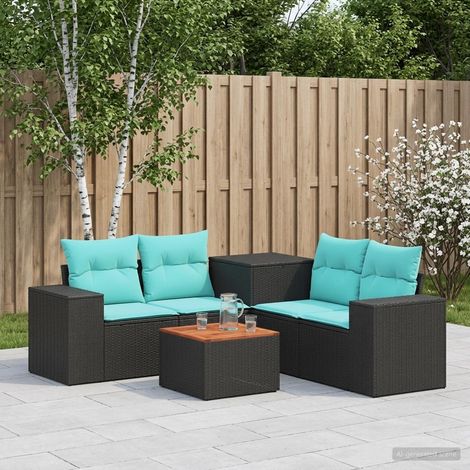 Set divani da giardino modulare in polyrattan con box e tavolo nero e blu, set da 6 pz - PANGIVO (1/5)