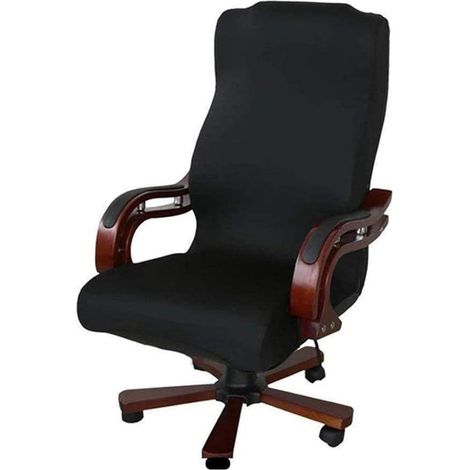 Fauteuil de Bureau Housse Noire Taille L, Universelle Remplaçable, Amovible, Pivotante, Élastique, Couvre-Siège pour Fauteuil Directeur, avec Piètement (1/5)