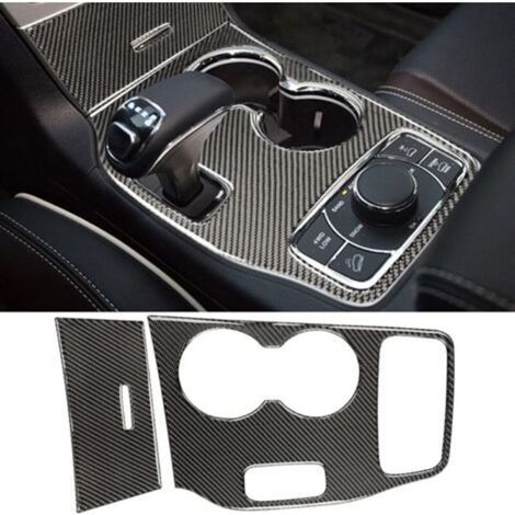 Rivestimento nero in vera fibra di carbonio per il coperchio della console centrale, compatibile con gli accessori interni della Jeep Grand Cherokee 2014-2015.