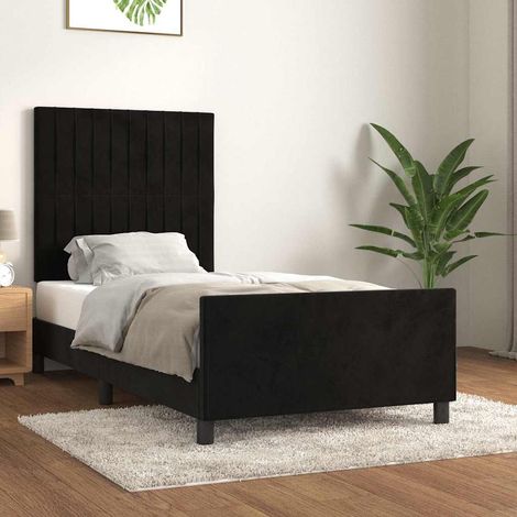 Cadre de lit 80 x 200 cm avec tête de lit, velours noir, hauteur réglable, sans matelas - PANGIVO (1/5)