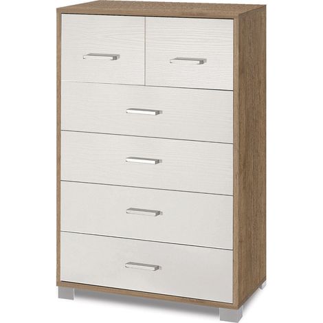 Cassettiera 4+2 Cassetti 70x112x41 cm Noce Stelvio/Bianco Fiammato (1/3)