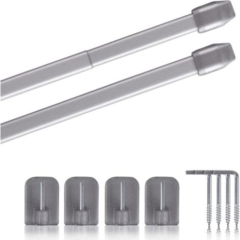 2er-Set Gardinenstangen – Fensterzubehör – Ausziehbar und bohrfrei montierbar – Für Wohnzimmer und Küche – Silber – 110–150 cm (1/5)