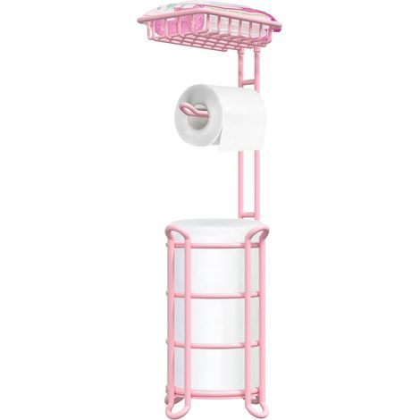 1 - Porte-rouleau papier toilette - Support papier toilette - Rangement 4 rouleaux géants &43 étagère téléphone - Salle de bain - Rose - 16,5x61cm