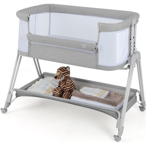 Lit de chevet pliant pour bébé 97 x 56 x 86,5 cm matelas confortable hauteur réglable portable en tissu lin gris