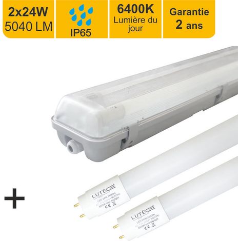 Boitier étanche traversant IP65 150cm + 2 tubes LED 2x24W 4800lm 6500K - garantie 2 ans